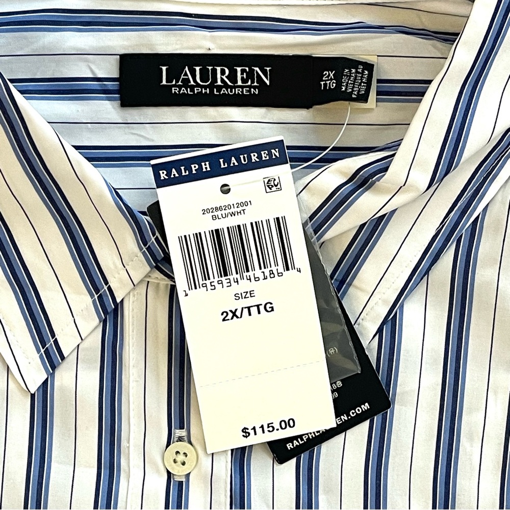 LAUREN RALPH LAUREN WOMAN Kotta Shirt Women's PLUS SIZE 2X Blue White Stripe NWT - Picture 8 of 12